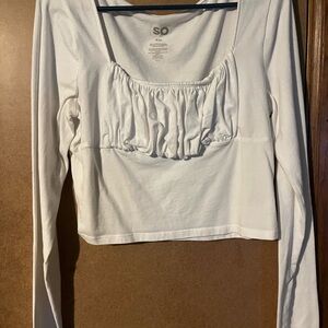 SO Women's White Long Sleeve Crop Top Blouse